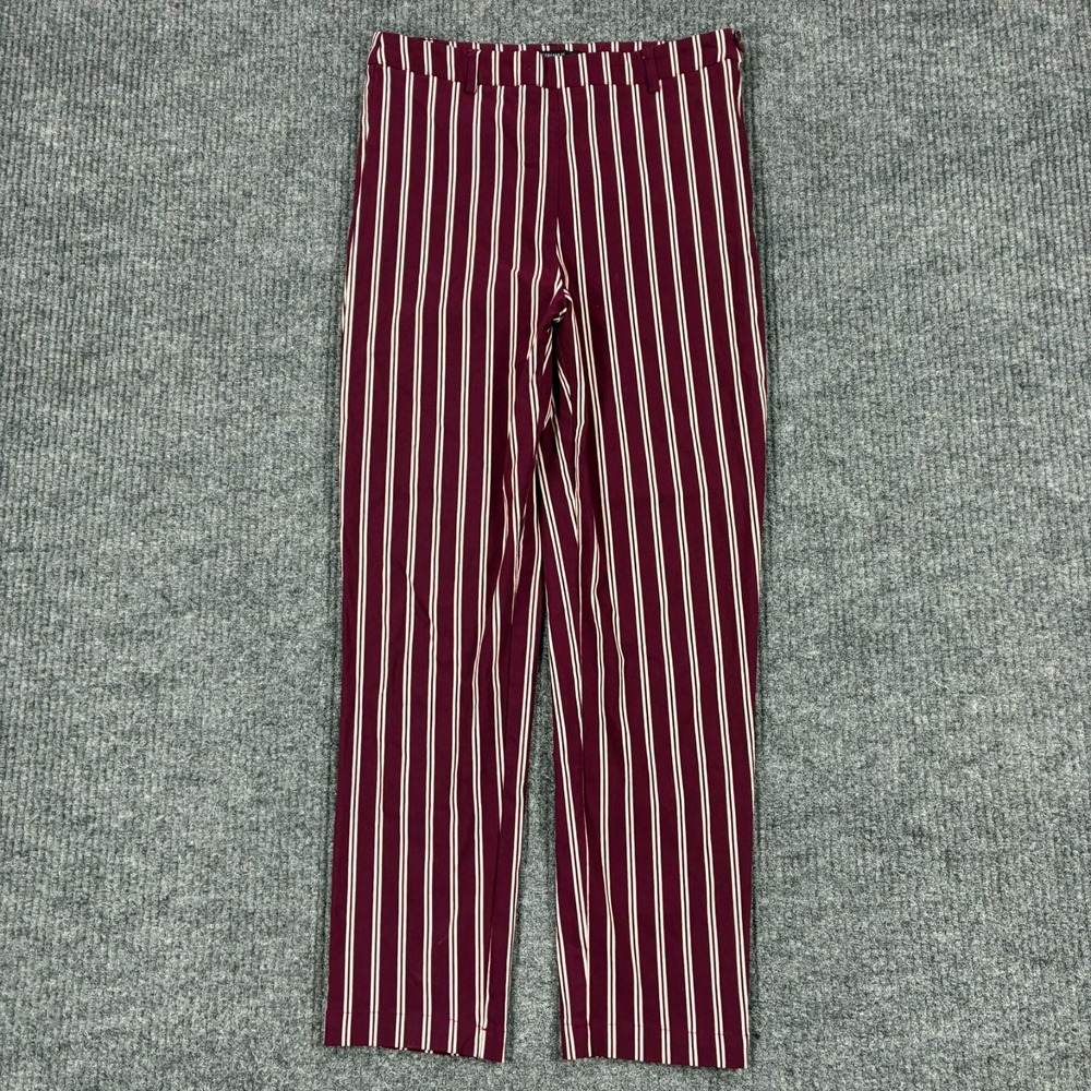 Forever 21 Womens Large Burgundy White Striped High Rise Straight Leg Pants